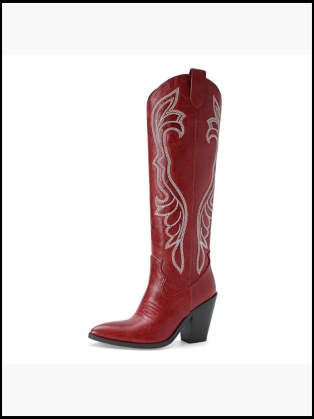 Women's Pointed Toe Chunky Heel Knee High Cowgirl Boots with Embroidery and - Picture 5 of 7